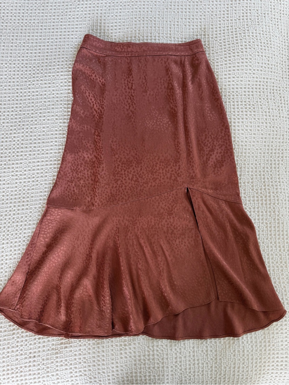 Madewell Cheetah Jacquard Bias Cut Midi Skirt Rust Satin Size 4 ND132 HO21 - Picture 2 of 11